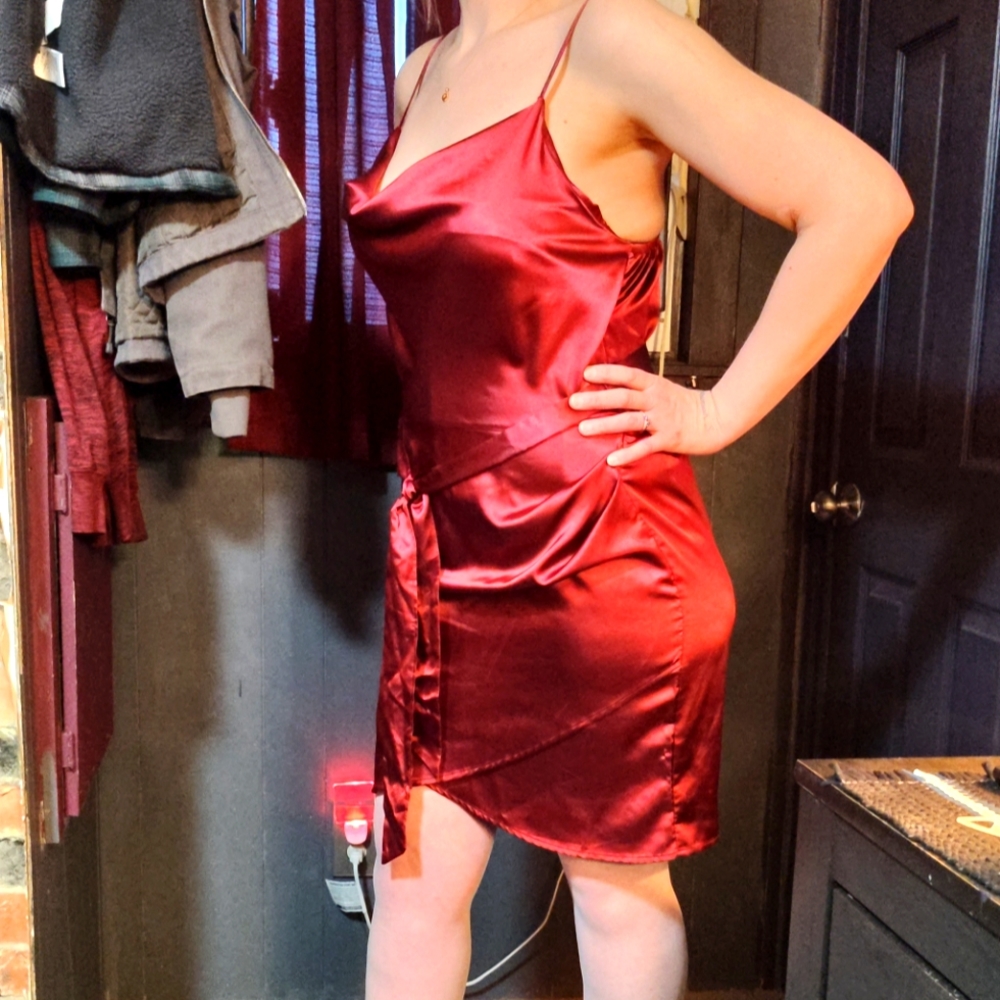 woman's Large Maroon satin cocktail Dress